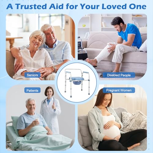 Elderly Portable Elderly Portable Adult Toilet Chair 5 Adjustable Heights, Portable Adult Toilet, Elderly Toilet Chair with Bucket/with Armrests for Pregnant Women with Disabilities (250 kg)