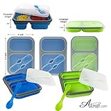 Alcraft The Addison Collapsible Silicone Lunch Box, Blue & Green, Set of 2