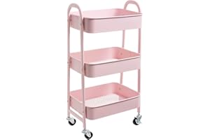 AGTEK Makeup Cart, Movable Rolling Organizer Cart, 3 Tier Metal Utility Cart