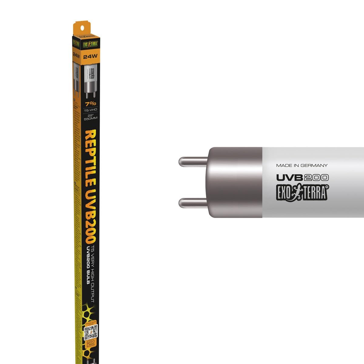 Exo Terra Reptile UVB200 T5 VHOBulb 24W 22", Ultra‑High UVB Output Bulb for Desert Reptiles, Very High Output T5 UVB Lighting for Vitamin D3 & Calcium Support, Ideal for Tall Terrariums