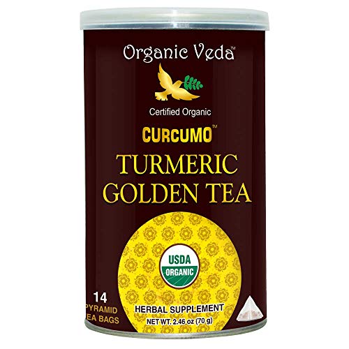 Organic Veda Turmeric Golden Tea Infusion 14 Tea Bags - Helps to Improve Mobility and Joint Health, Organic Blend of Cardamom, Cinnamon, and Ginger with the Sweetness of Stevia Leaf