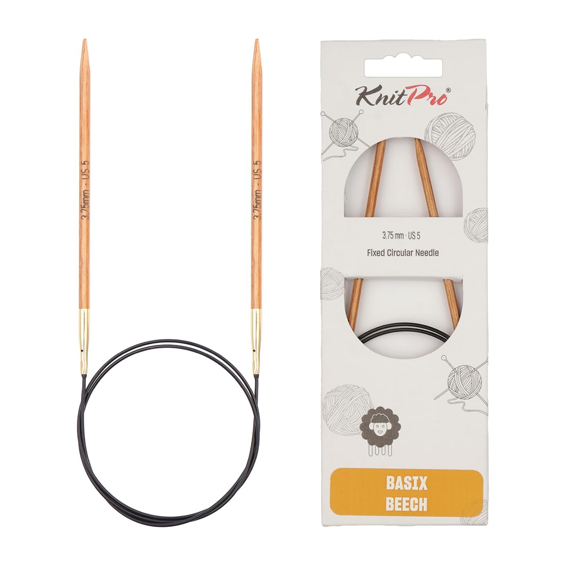 KnitPro Basix Beech Fixed Circular Needles 16" (40cm) | 3.75mm
