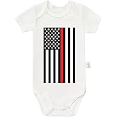 N FAOMIN Thin Red Line Bodysuit, Firemen American Flag Infant Newborn Cotton Romper Short Sleeve Jumpsuit Outfits 0-24 Months