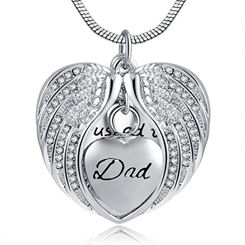 Cring Coco Unisex Angel Wing Memorial Keepsake Ashes Urn Pendant Necklace,I Used to Be His Angel Now He's Mine (Dad)