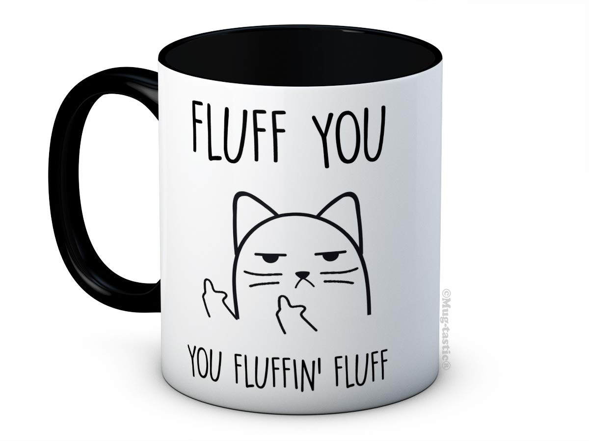 Fluff You, You Fluffin' Fluff - Rude Cat Funny Ceramic Coffee Mug (Black)
