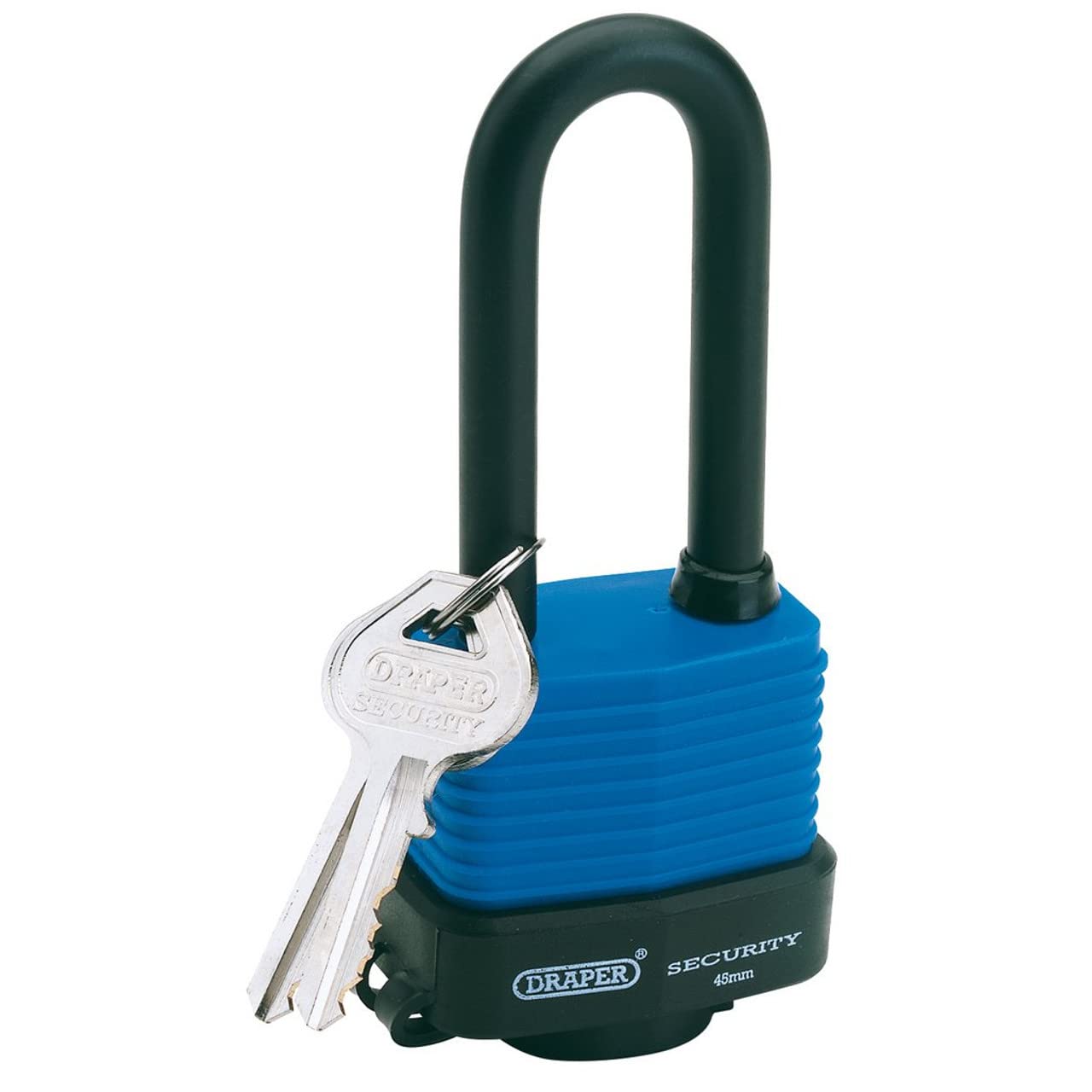 Draper 64177 45 mm Weatherproof Laminated Steel Padlock with Extra-Long Shackle and 2 Keys , Blue