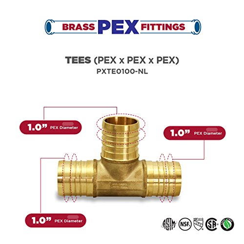 Pexflow PXTE0100-NL PEX X PEX X PEX Barb Tee Pipe Fittings 1" Brass