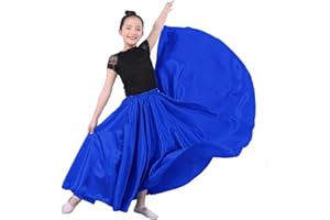 VNOEVW Girls Satin Full Long Skirt for Circle Belly Dance Folkloric Mexican Performance Prom Photoshoot