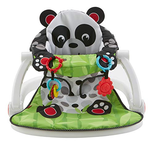 Fisher-Price Portable Baby Chair Sit-Me-Up Floor Seat with Developmental Toys and Crinkle Squeaker Seat Pad, Panda Paws