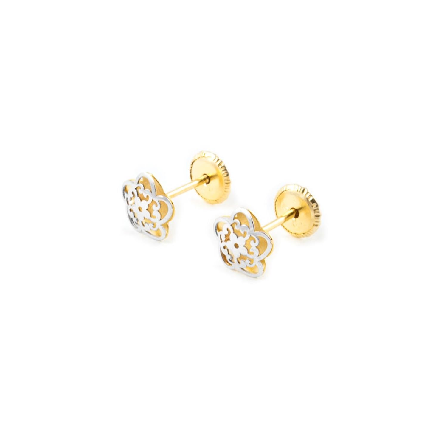 Pendientes Bebe o niña Flor bicolor Mate brillo