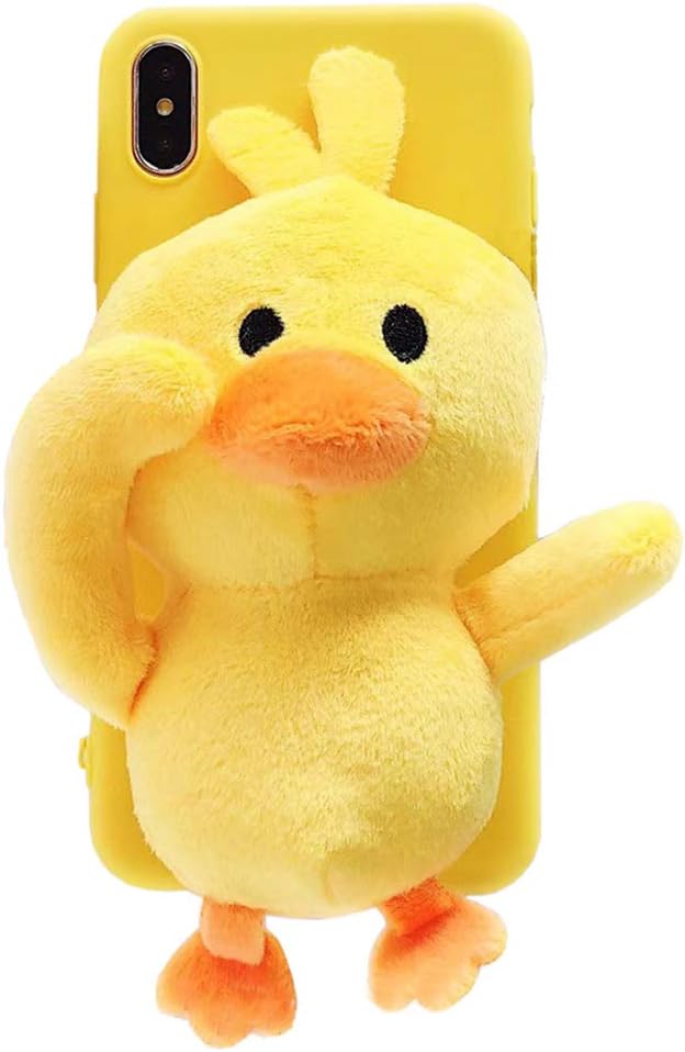 UnnFiko Cartoon Doll Toy Duck iPhone 7 Case, 3D Cute Plush Fur Animal Soft Cover with Bracket Stand Compatible with iPhone 8 Case (Dancing Duck, iPhone 7/8)