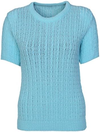Womens Cable Knit Short Sleeves Jumpers Ladies Classic Knitwear Half Sleeves Sweater Pullover T Shirt Blouse Top Size 10 12 14 16 18