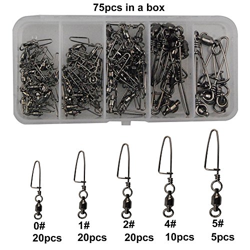 Easy-Catch-10-30-Pack-High-strength-Fishing-Ball-Bearing-Swivel-with-Coastlock-Snap-Strong-Welded-Ring-for-Saltwater-Fishing-18Lb-to-440Lb-100-CopperStainless-Steel-with-Black-Nickle-Coated