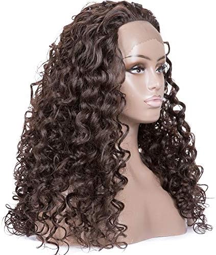 Armmu 24inch Long Deep Curly Water Wave Lace Front Wigs for Women 100% Synthetic Hair Dark Brown Full Wigs Natural Hairline Free Part#4