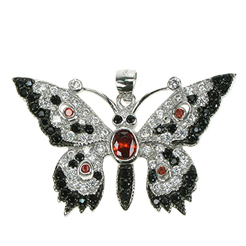 Butterfly - 925 Sterling Silver with Crystal Cubic Zirconia and Coloured Cubic Zirconia - Pendant with 18" Chain - Gift Boxed