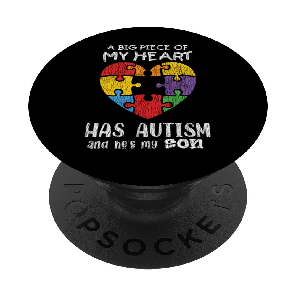 Autism Awareness Mom Son - Puzzle Heart Proud Autism Mother PopSockets Adhesive PopGrip