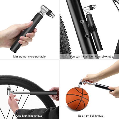 DTNO.I Mini Bike Pump, Portable Bicycle Pump Fits Presta and Schrader Value, 300PSI High Pressure Hand Air Pump for Tires with Glueless Puncture Repair Kit