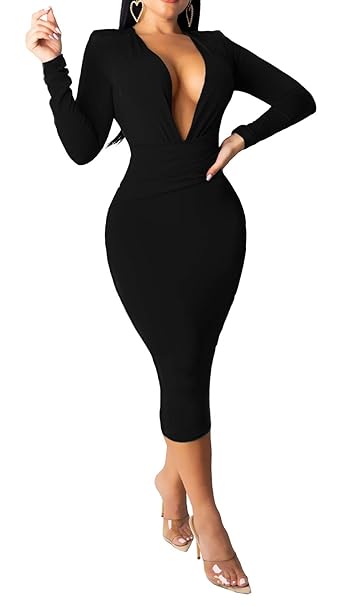 plunge neck bodycon dress