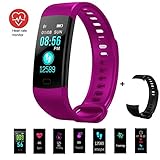 feifuns Fitness Tracker, Activity Tracker Heart Rate Blood Pressure Monitor Bluetooth Smart Wristband Bracelet, Waterproof Fitness Watch with Replacement Band for Android & IOS (Black+Purple Band)