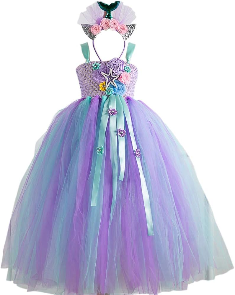 Unicorn/Mermaid Tutu Dress for Girls Unicorn/Mermaid Costume with Headband High Waist Tulle Dress for Party 4T 6T 8T 10T