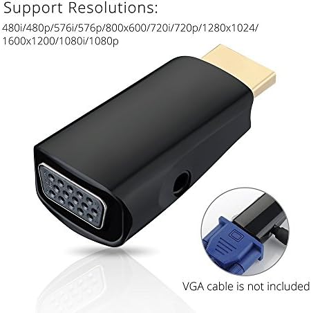 HDMI Male to VGA Female 1080P Tiny and Portable Video Converter Adapter Dongle with 3.5mm Audio Port for HDMI Devices (1) (HDMI Male to VGA Female)