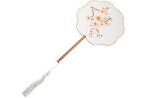 Toyvian Ancient Chinese Embroidered Round Hand Fan with Tassel Vintage Asian Dance Accessory for Weddings