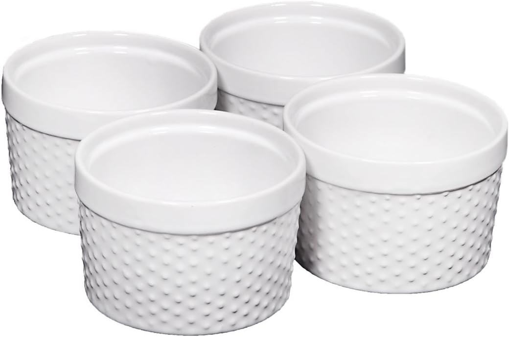 Round Porcelain Ramekin Dessert Dish, Set of 4 - Oven Safe Souffle Baking Dish, 8-oz (White)