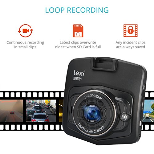 Dash Cam by Lexi - Dashboard Camera for Cars - Full HD Recording Camera with 2.4" LCD Display Mirror, G Sensor, Loop Recording, Motion Detection, Parking Monitor - Car Video Recorder Security Camera