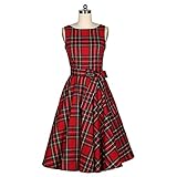 Christmas Present Women's 1950s Sundress Plaid Sleeveless Vintage Party Swing Dresses