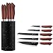 Imperial Collection IM-KST7 RED Stainless Steel Kitchen Cutlery Knife Set with Knife Block and Embossed Non-Stick Coating