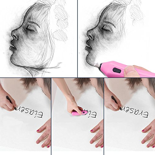 Electric Eraser Kit - XREXS Battery Operated Eraser with 10 Eraser Refills, Auto Pencil Eraser for Students, Artists 2 AAA Batteries not included (pink)
