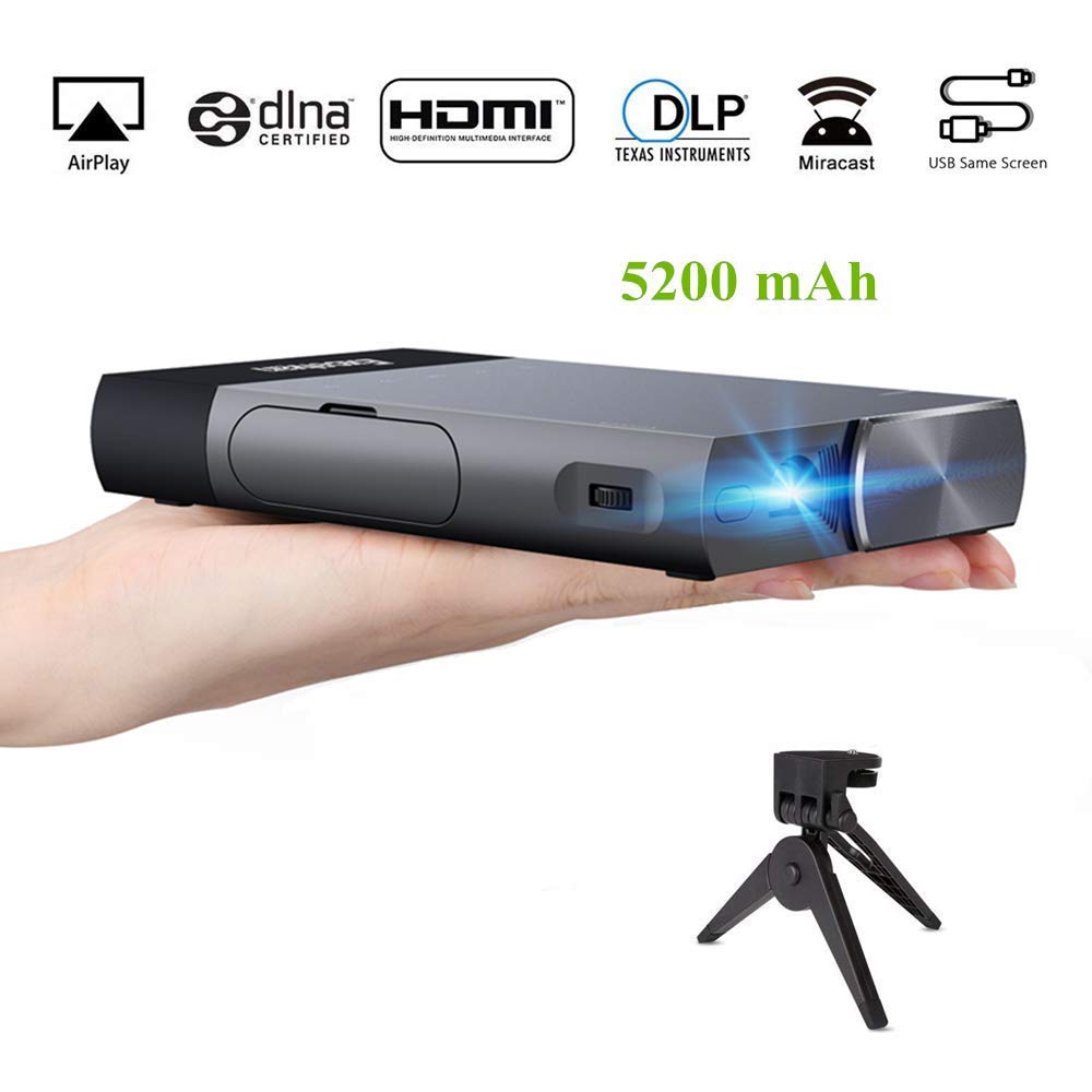 Portable Mini Projector with Stand, Pico Pocket DLP Video Projector with HDMI for iPhone / Android / PS4/ Laptop/ TV Box Home Cinema Projector HD 1080P Ideal for Movie & Gaming
