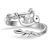 Tufeney Cute Opossum Ring for Women - 925 Sterling Silver Adjustable Opossum Open Ring Branch Leaves Band Stacking Thumb Ring Opossum Jewelry Gifts for Men