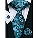 Hi-Tie Men Classic Green Teal Tie Necktie with Cufflinks and Pocket Square Tie Set