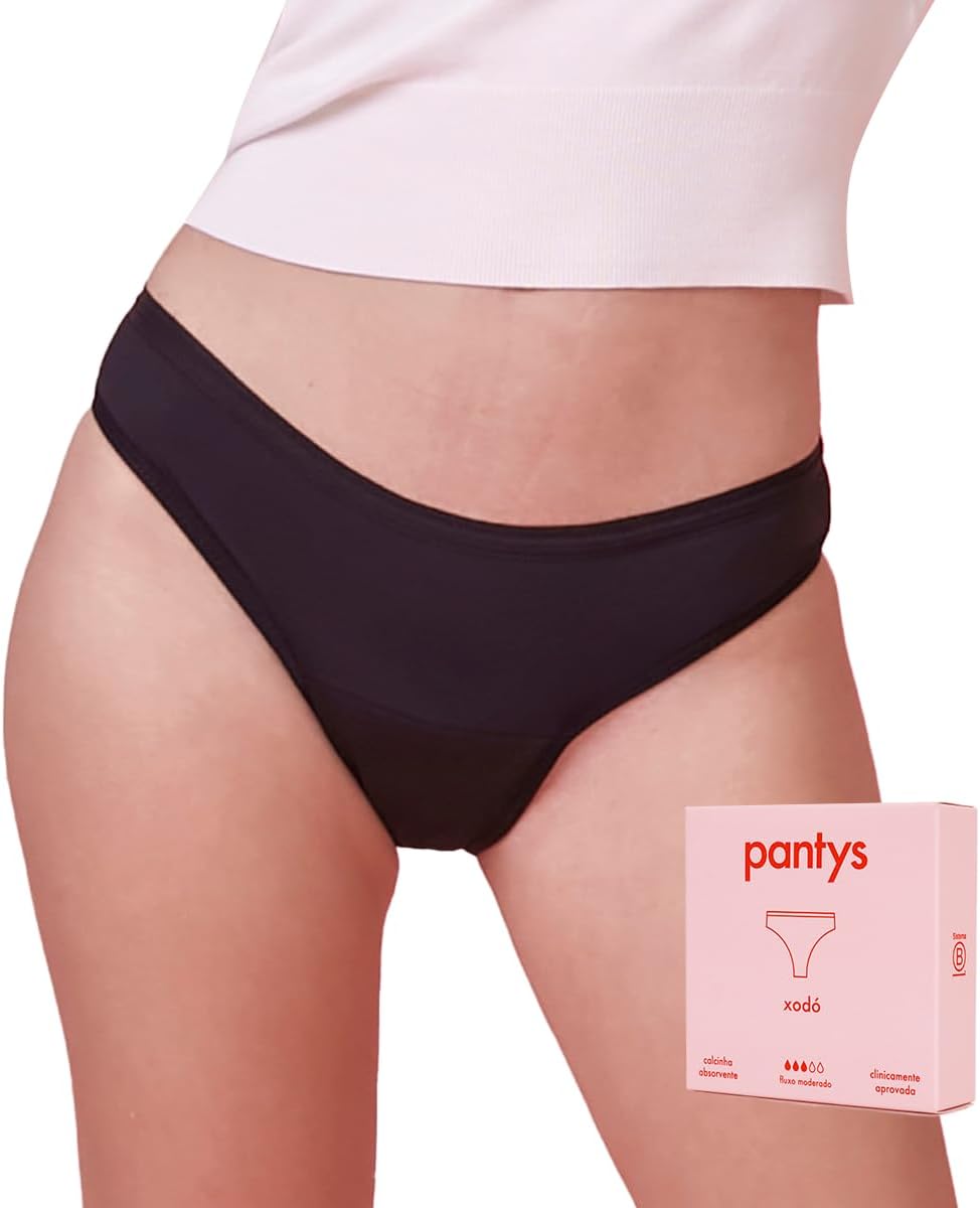 Calcinha Absorvente Menstrual Pantys Xodó, Fluxo Moderado, Feminino, Preto, 1 Unidade