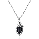 VNRIOW Vintage Black Onyx Necklace for Women, 925 Sterling Silver Oxidized Retro, 14×10mm Teardrop Black Agate Pendant, 18 + 2 Inch Adjustable Chain