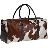 Cowhide Leather Duffle Bag for Men and Women - Genuine Leather Gym Duffle Bag, Weekend Overnight Travel Bag (Dark brown)