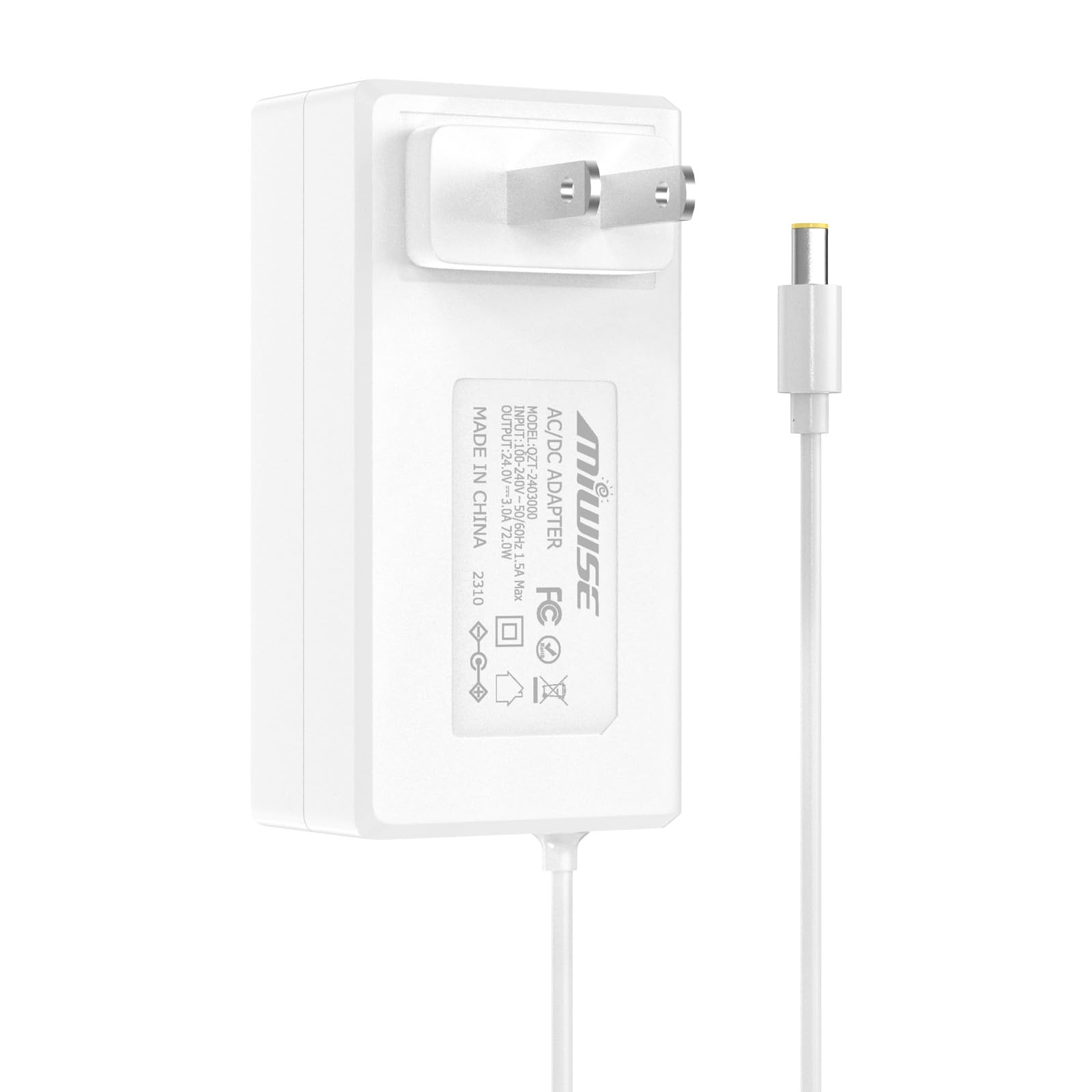 Photo 1 of MIWISE Power Supply Adapter DC24 3A 72W AC to DC Converter Transformer 100-240V AC Input,for COB LED Strip, CCTV Camera,White,2.1mm X 5.5mm US Plug