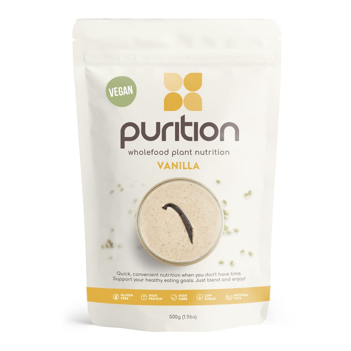 Purition Vegan Vanilla – High Protein Wholefood Shake | 500g Plant-Based Meal Replacement for Keto Diet, Weight Loss & Healthy Breakfasts | 12 Servings