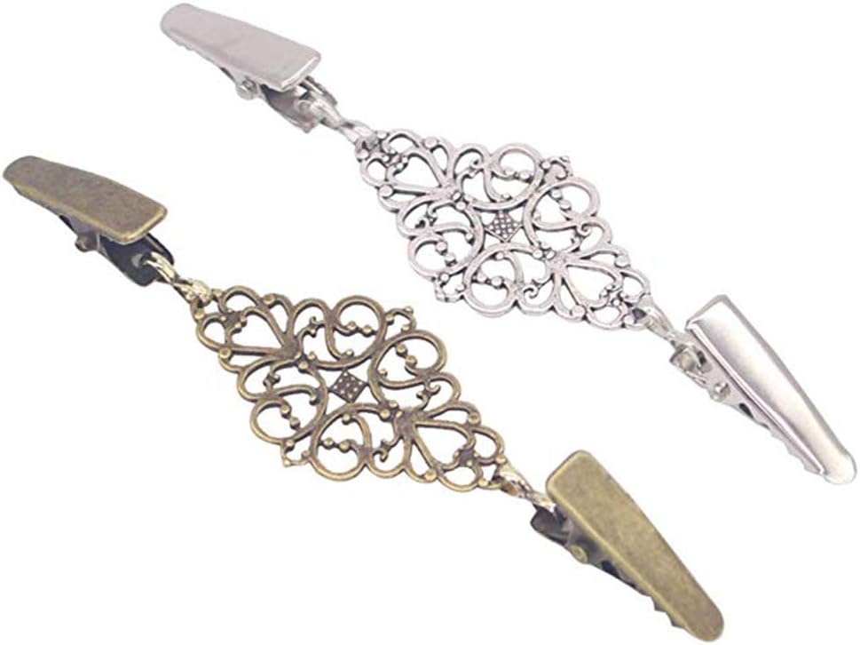 VIEEL 2 Pack Sweater Clips, Beaded Cardigan Clips, Stylish Pearl, Cardigan Collar Clip (Retro Gold and silver), 5.25"L x 1"W x .25"H