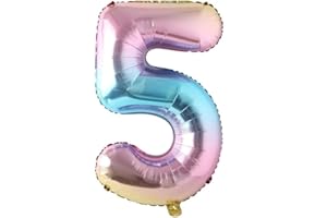 REIANS 40 inch number balloons Big Size Rainbow Number Foil Helium Balloons Large Self Inflating Foil Number Balloons 0-9 for Boys Girls Birthday Party Celebration Decoration (number 5)
