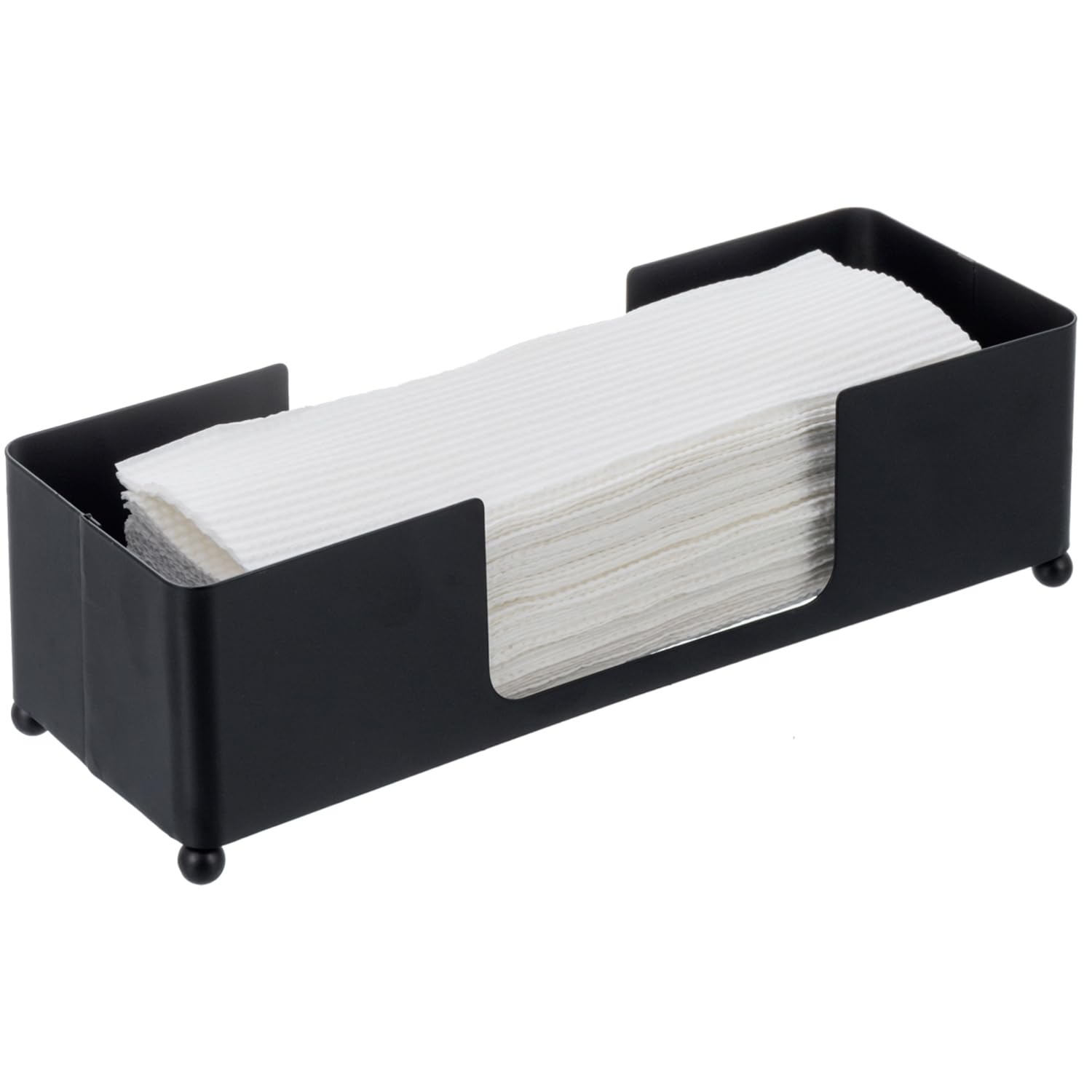 Photo 1 of MyGift Modern Matte Black Metal Tabletop Commercial Folded Paper Towel Holder, Countertop Disposable Napkin Dispenser Tray for Guest Bathroom