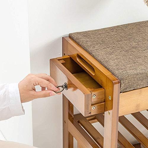 AOLI Shoe Bench Entryway 2 Tier, Bamboo Shoe Rack with Storage Drawer, Entryway Modern Sheoe Organizer with Sponge Cushion,Long 90cm