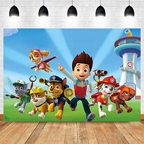MMY 5x3ft Cartoon Dogs Paw Patrol Photography Backdrop Baby Shower Kids Birthday Party Background Photobooth Props Vinyl Banner Supplies