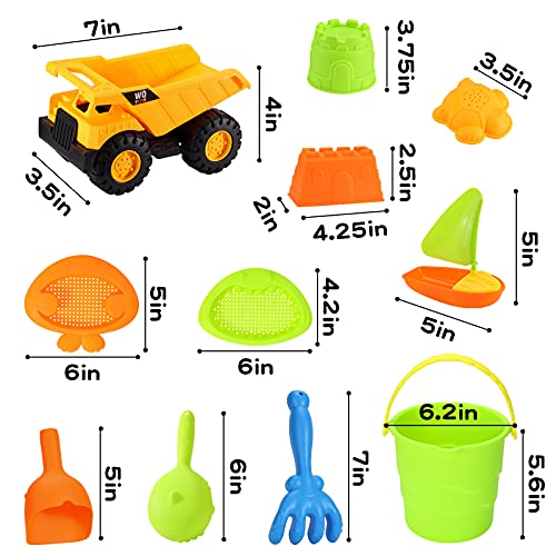 3 otters Beach Toy Set, 28 PCS Sand Toys for Toddlers Beach Truck Kids Beach Toys Bucket with Sifter, Shovel, Rake, Castle Sand Molds