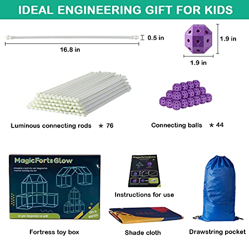 160-Piece Glow In The Dark Fort Building Kit – STEM Toys With Glow Sticks, Balls & Giant Blanket For Kids 4+