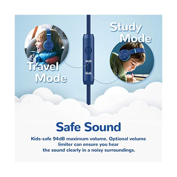 Kids-HeadphonesiClever-Children-Headphone-Over-EarOptional-Volume-Limiter-with-Mic-Foldable-35mm-Aux-Nylon-Cable-Children-Headphones-On-Ear-for-iPad-Tablet-Airplane-School-Blue iClever Kids Headphones, Children Headphone, Volume Limiter with Mic, Foldable Headphones, 3.5mm Aux Nylon Cable…