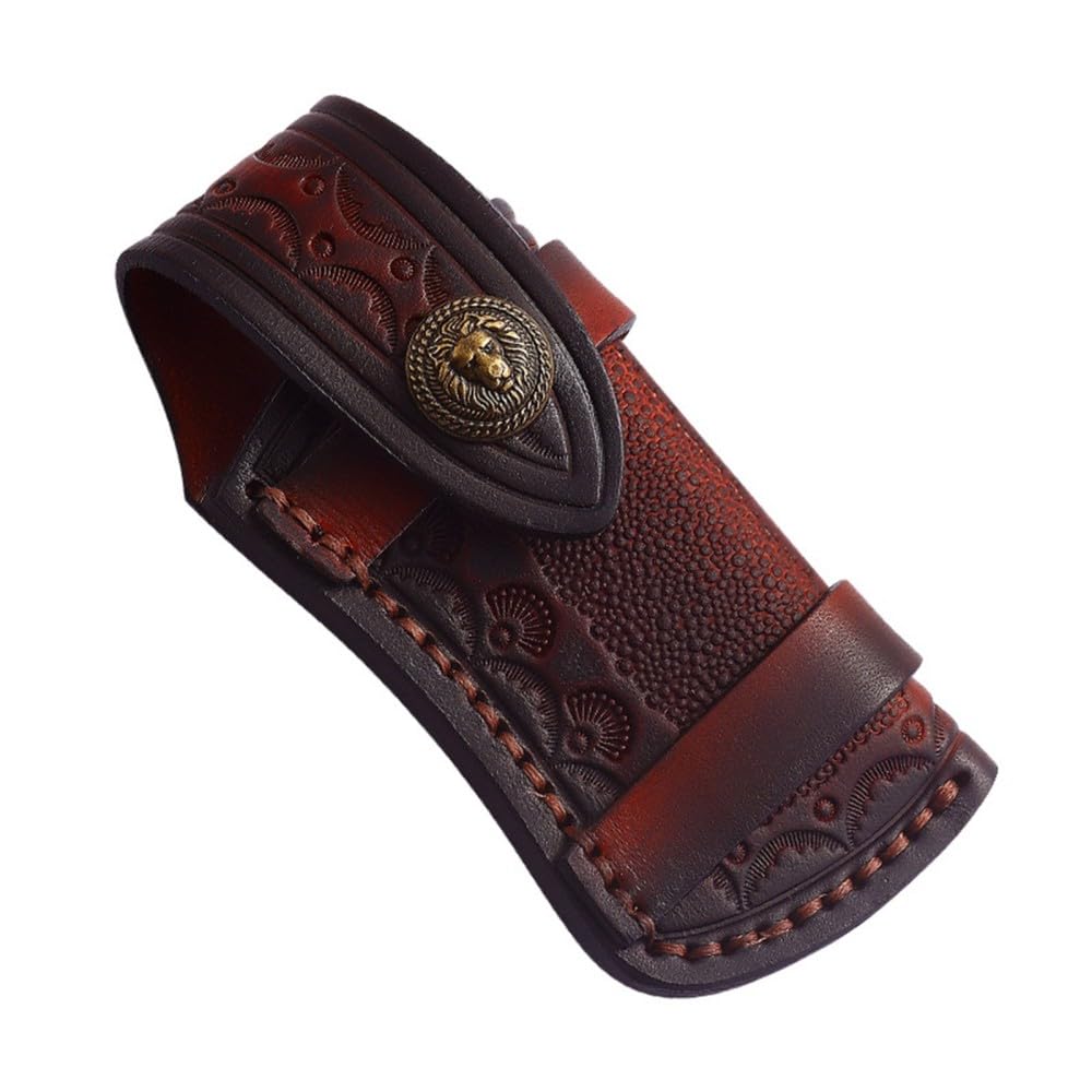 MiOYOOW Pocket Knife Sheath, Knife Pouch Leather Knife Holster 4'' Folding Knife Sheath Knife Holder for Trapper Knife Small Folding Knife Sheath（Without Knife ), Red Brown