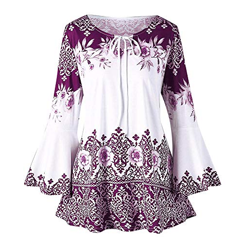 Womens Flowy Floral Print Flare Sleeve Ruffled Blouse Shirts