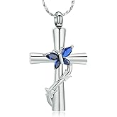 Imrsanl Urn Necklaces for Ashes for Women Cremation Jewelry Cross with Butterfly Memorial Ash Pendant Keepsake Jewelry Gifts for Loss of Loved One